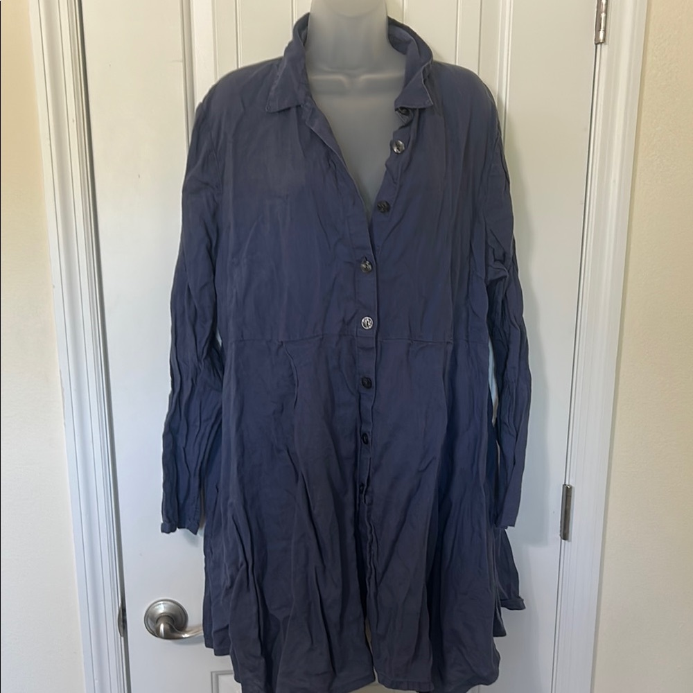 Coldwater Creek Linen Blue Tunic Top.